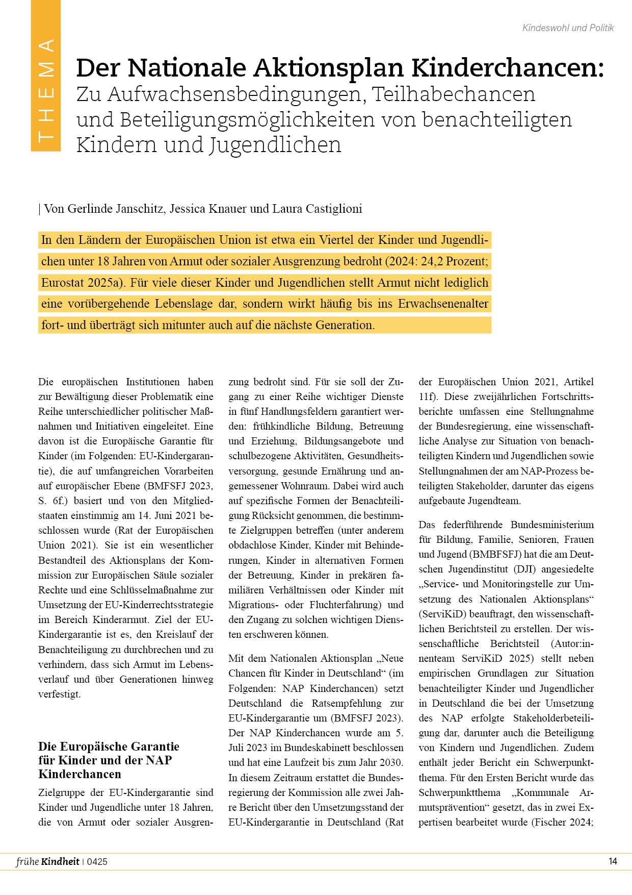 Der Nationale Aktionsplan Kinderchancen: